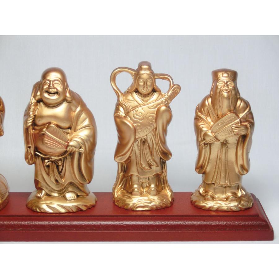 開運 金色 七福神 像 (寿山石製)高さ約10cm ☆木製台座付＜仏像・開運