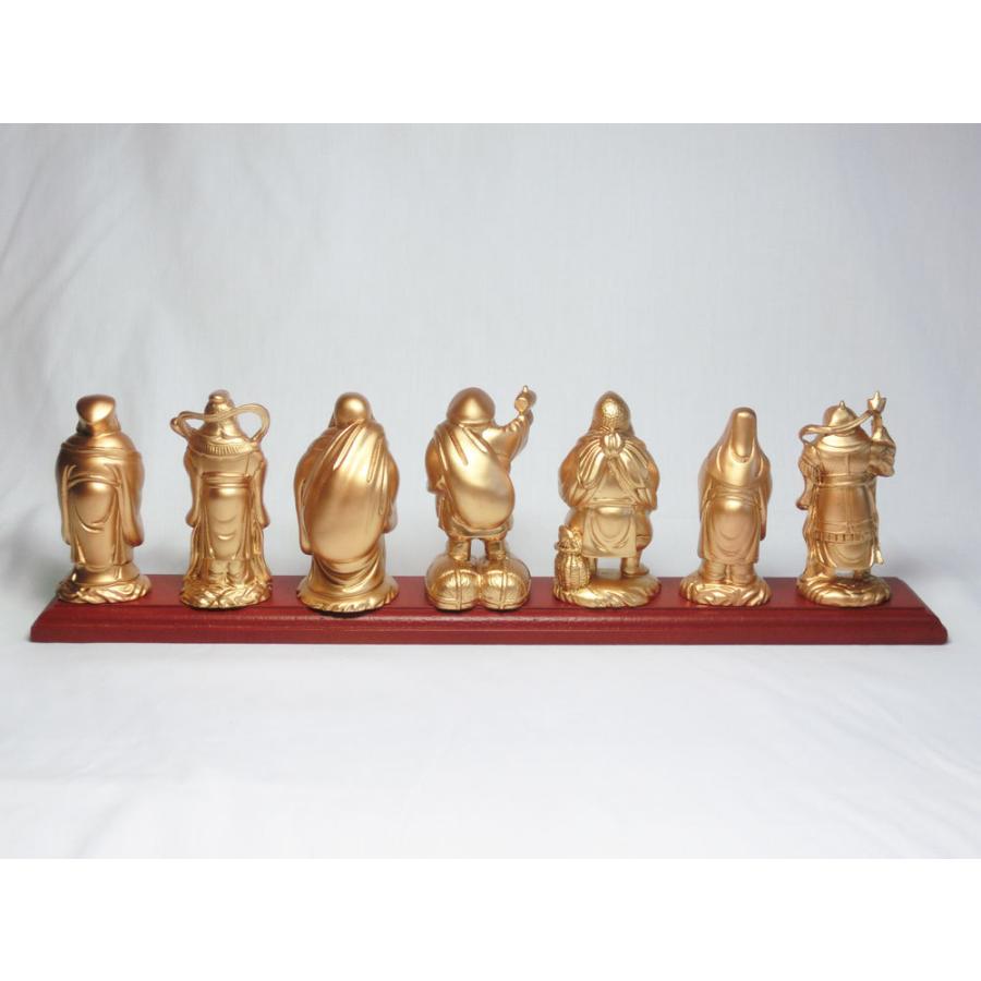 開運 金色 七福神 像 (寿山石製)高さ約10cm ☆木製台座付＜仏像・開運
