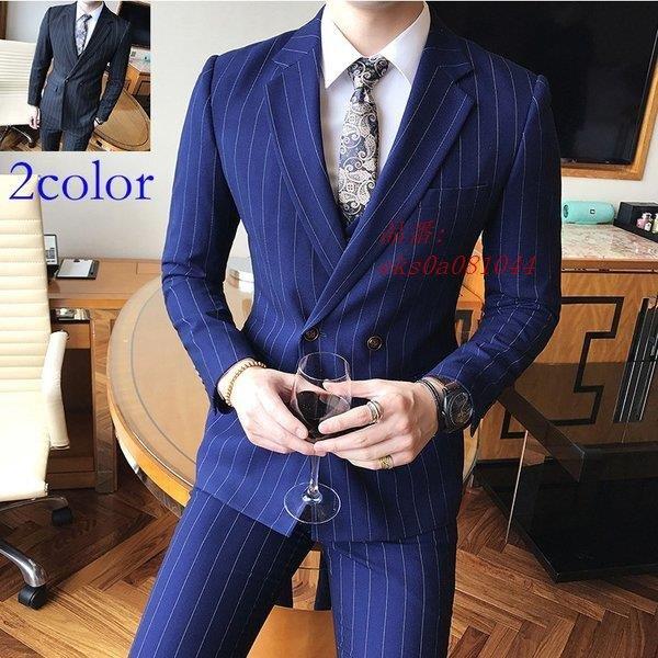 正規品 ビジネススーツ スリーピーススーツ 3ピーススーツ スーツセット 2色あり セットアップ メンズ 結婚式 入学式 ３点セットストライプ柄 細身 紳士服 再再販 Lespakigali Com