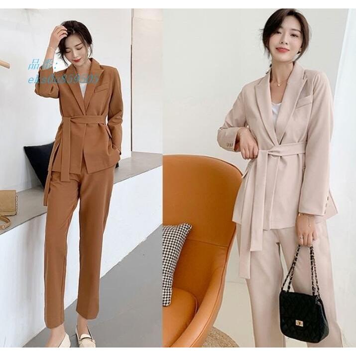 韓国風 就活 入学式 スーツ Ol 卒園式 入社 2点セット ビジネス ジャケット レディース ベルト付き 卒業式 パンツスーツ 通勤 長パンツ フォーマル カジュアル Angbar Kotabogor Go Id