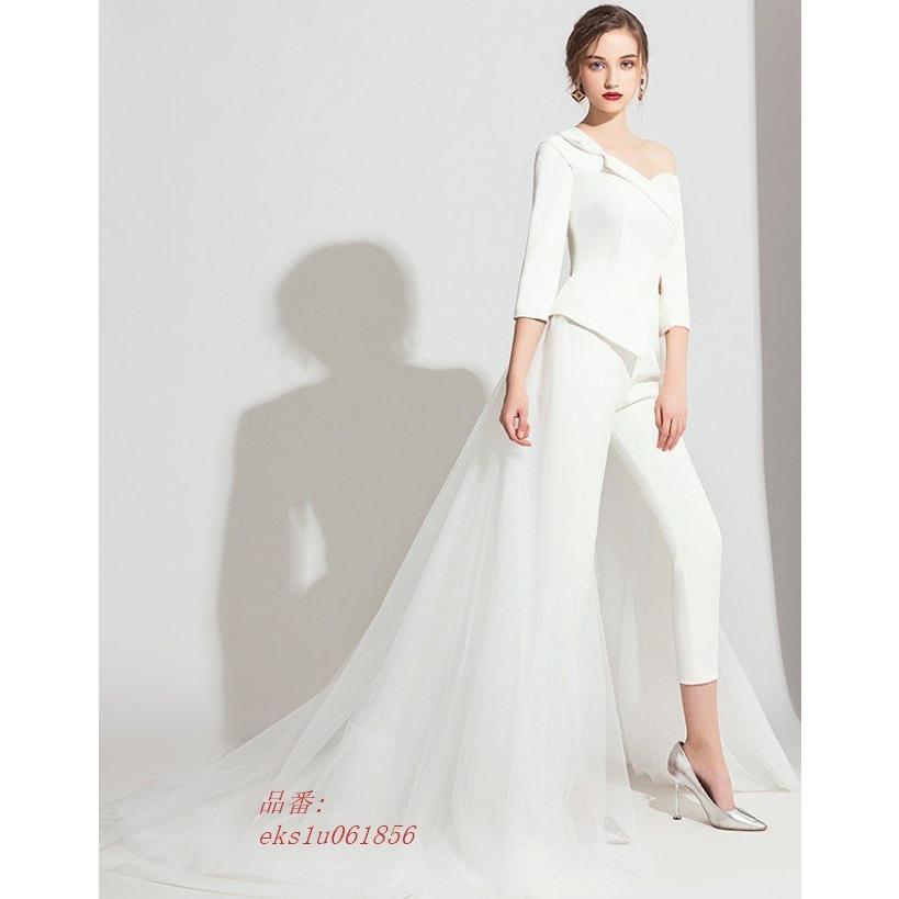 楽天ランキング1位 ウエディングドレス カラードレス 白 黒 パンツドレス ワンショルダー 花嫁 大きいサイズ トレーン 結婚式 ドレス 個性的 袖あり 二次会 長袖 即日出荷 Mesquita Rj Gov Br