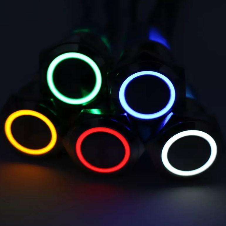 ステンレス IP65防水 16mm LEDリングライト内蔵 プッシュスイッチ 配線