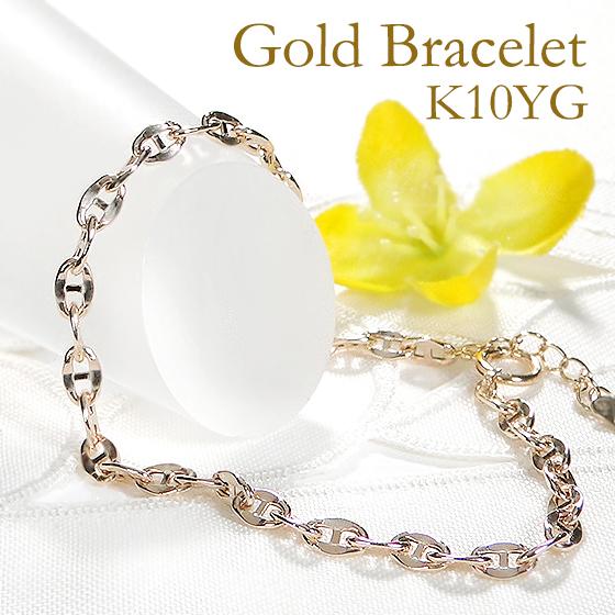K10 イエローゴールド　アンカーチェーン　ブレスレット K18 K10 アンカーチェーン ブレスレット 幅3.3mm 長さ15cm~20cm