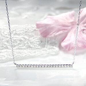 K10WG ダイヤモンド バー ネックレス ライン ダイヤ ペンダント