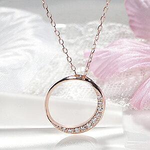 三日月 ダイヤモンド ネックレス 10金 10k ピンクゴールド PG