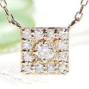 K10YG 0.10ct スクエア ダイヤモンド ネックレス ダイヤ ペンダント 10 