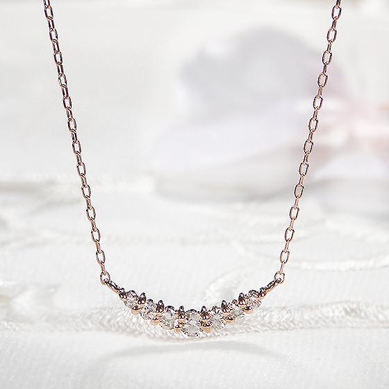 10金　ダイヤモンドプチネックレス K10 PG ミニ ライン ダイヤモンド ペンダント ネックレス 10金