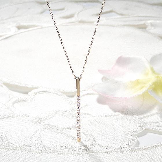 K10 YG PG WG ダイヤモンド バー ペンダント ネックレス 0.15ct 送料無料 ダイヤ ネックレス ダイヤバー ライン 縦長 スティック 10金 K10 人気 上品 EmN0175の画像