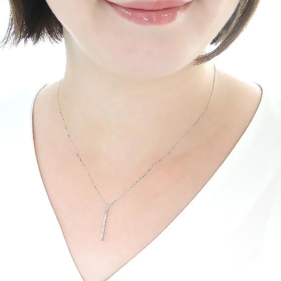 K10 YG PG WG ダイヤモンド バー ペンダント ネックレス 0.15ct 送料無料 ダイヤ ネックレス ダイヤバー ライン 縦長 スティック 10金 K10 人気 上品 EmN0175の画像