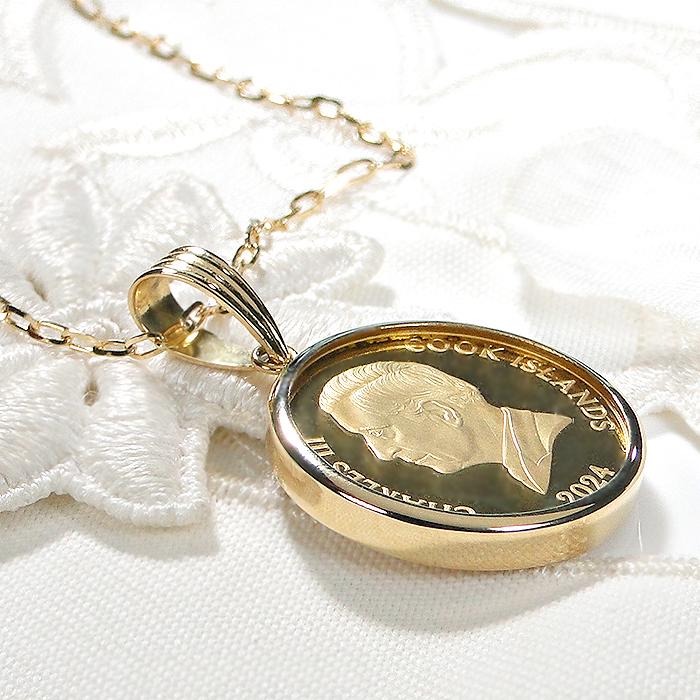 K24 K18 獅子 コイン ネックレス 1/10oz 保護ガラス付 送料無料