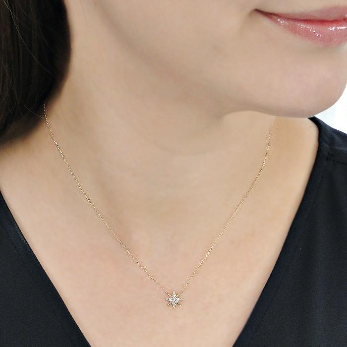 K10YG スターモチーフダイヤモンド ネックレス 0.10ct 送料無料 星