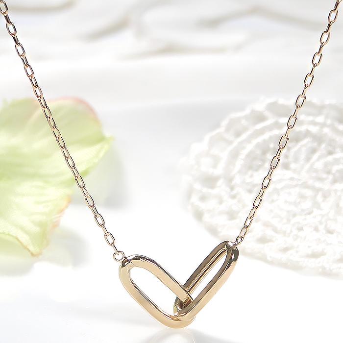 K18YG ペーパークリップ ハートモチーフ チェーン ネックレス 送料無料 18金 K18 18K ゴールド チェーンネックレス 女性 ハート 個性的 上品 可愛い EmN0211の画像