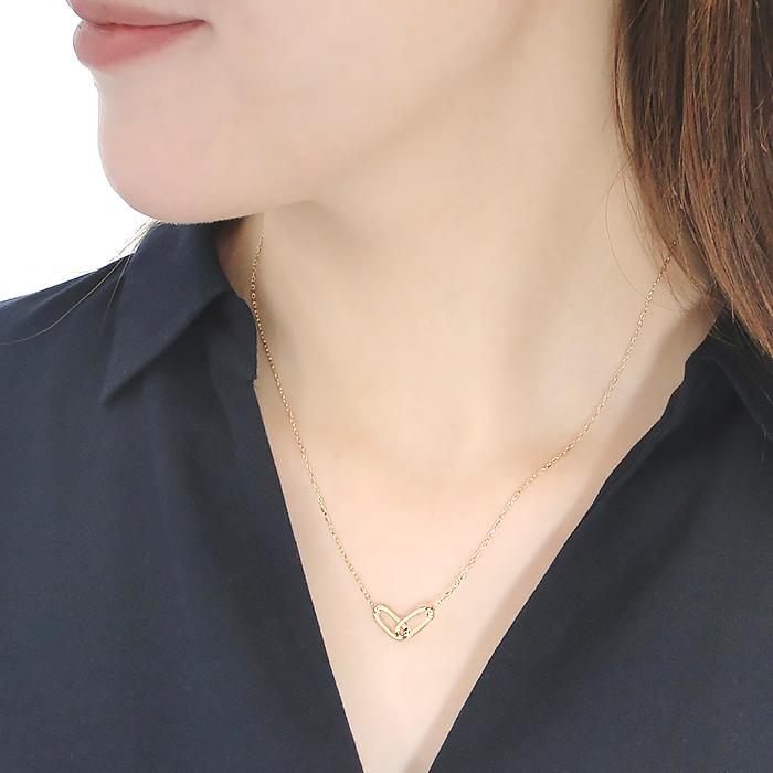 K18YG ペーパークリップ ハートモチーフ チェーン ネックレス 送料無料 18金 K18 18K ゴールド チェーンネックレス 女性 ハート 個性的 上品 可愛い EmN0211の画像
