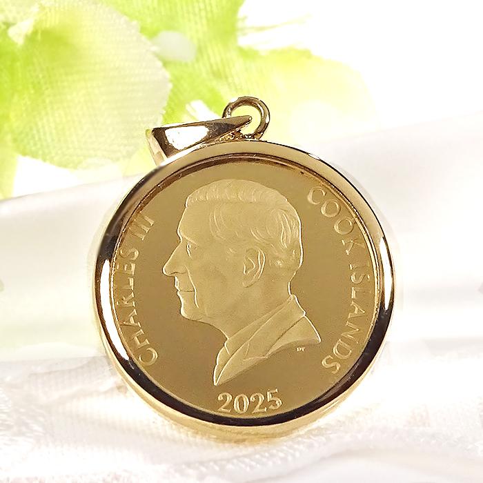 純金 K24 K18 2025 テディベア コイン ペンダント Topのみ 1/20oz 保護 