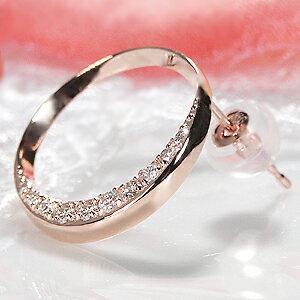ダイヤモンド ピアス 10金 PG ダイヤピアス 三日月 月 ピンク ゴールド  