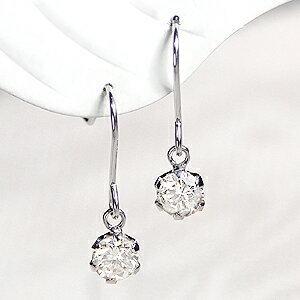 K18WG 0.30ct 一粒 ダイヤモンド フック ピアス ダイヤ 0.3カラット