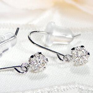 K18WG 0.30ct 一粒 ダイヤモンド フック ピアス ダイヤ 0.3カラット