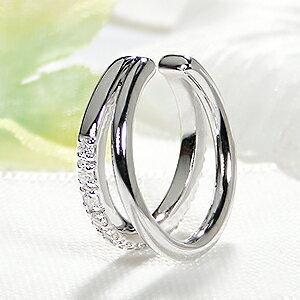 イヤーカフ K10WG 0.13ct ダイヤモンド ２連 ダイヤ イヤカフ 10金 10k 可愛い ダイア ホワイト ゴールド 贈り物 0.13カラット フープ earcuff EmP0028-10Wの画像