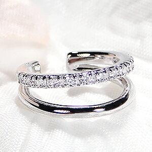イヤーカフ K10WG 0.13ct ダイヤモンド ２連 ダイヤ イヤカフ 10金 10k 可愛い ダイア ホワイト ゴールド 贈り物 0.13カラット フープ earcuff EmP0028-10Wの画像
