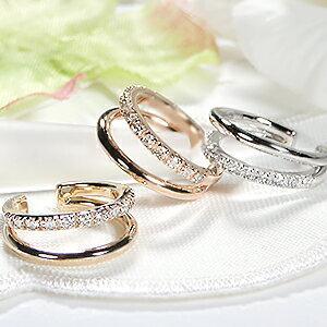 イヤーカフ K10PG 0.13ct ダイヤモンド 2連 ダイヤ イヤカフ 10金 10k 