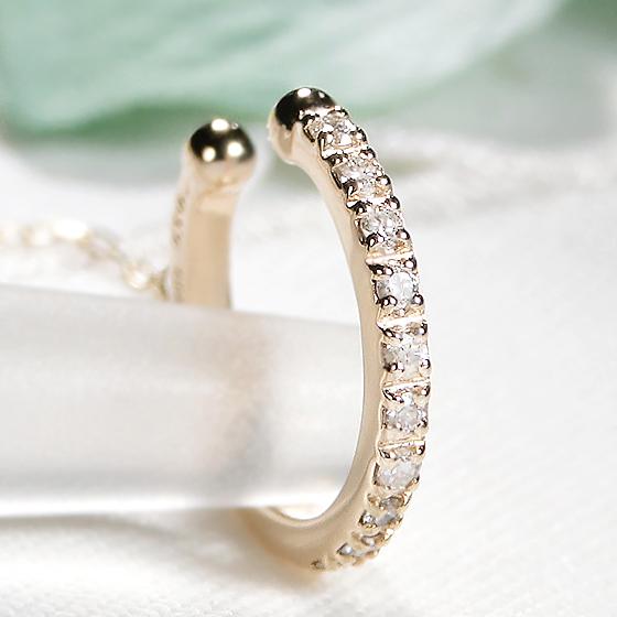 イヤーカフ K10YG チェーン付 ダイヤモンド 0.1ct ダイヤ ピアス 0.07  