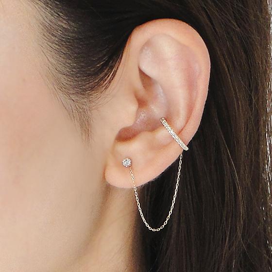 イヤーカフ K10YG チェーン付 ダイヤモンド 0.1ct ダイヤ ピアス 0.07  