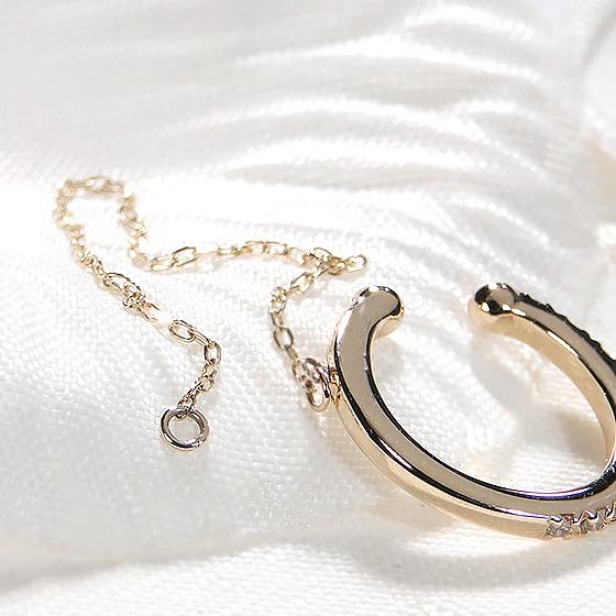 イヤーカフ K10YG チェーン付 ダイヤモンド 0.1ct ダイヤ ピアス 0.07  