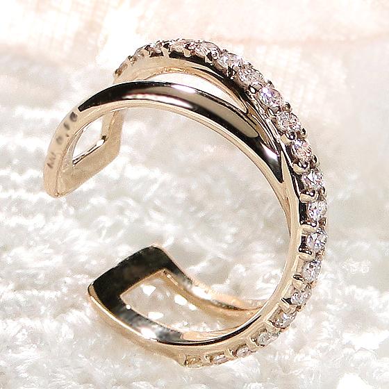 イヤーカフ K10YG 0.10ct ダイヤモンド クロス ダイヤ イヤカフ 10金 10k 可愛い ダイア クロス イエロー ゴールド 贈り物 0.1カラット フープ EmP0035-10Yの画像