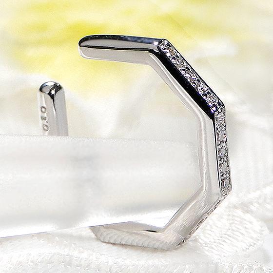 イヤーカフ K10WG ダイヤモンド 0.1ct ダイヤ イヤカフ 10金 10k 可愛い ダイア 六角形 6角 六角形 ホワイト ゴールド 贈り物 0.1カラット フープ EmP0038-10W_3