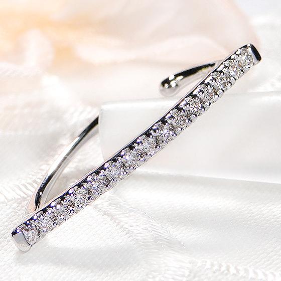 イヤーカフ K10WG ダイヤモンド 0.15ct ダイヤ イヤカフ ストレート 15石 10金 10k ホワイト ゴールド 贈り物 0.15カラット ライン プレゼント EmP0039-10Wの画像