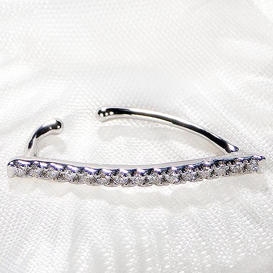 イヤーカフ K10WG ダイヤモンド 0.15ct ダイヤ イヤカフ ストレート 15石 10金 10k ホワイト ゴールド 贈り物 0.15カラット ライン プレゼント EmP0039-10Wの画像