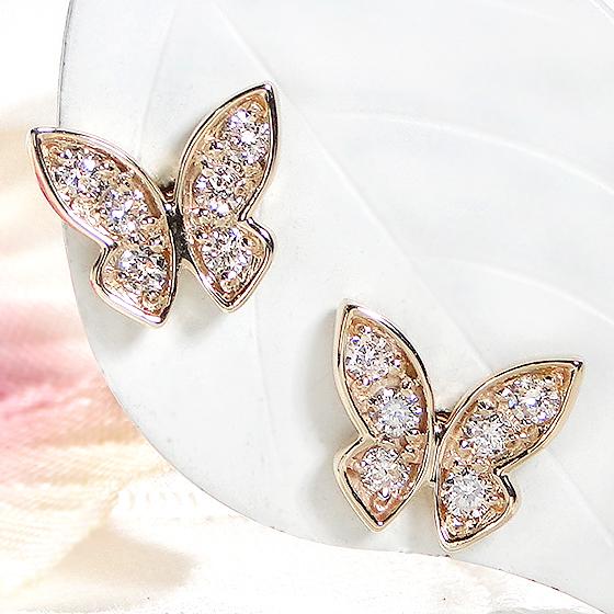 K10YG 0.16ct バタフライ ダイヤモンド ピアス 蝶 ちょうちょ K10YG 0.16ct バタフライ ダイヤモンド ピアス 蝶 ちょうちょ