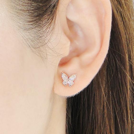 K10PG 0.16ct バタフライ ダイヤモンド ピアス 蝶 ちょうちょ 10k 10金