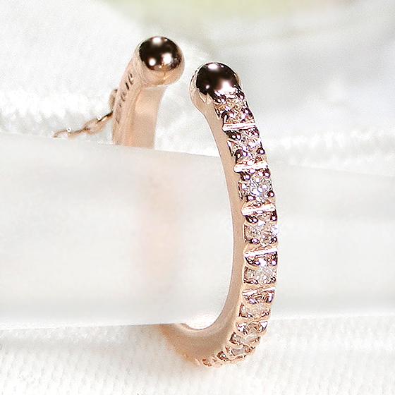 イヤーカフ K10PG チェーン付 ダイヤモンド 0.1ct ダイヤ ピアス