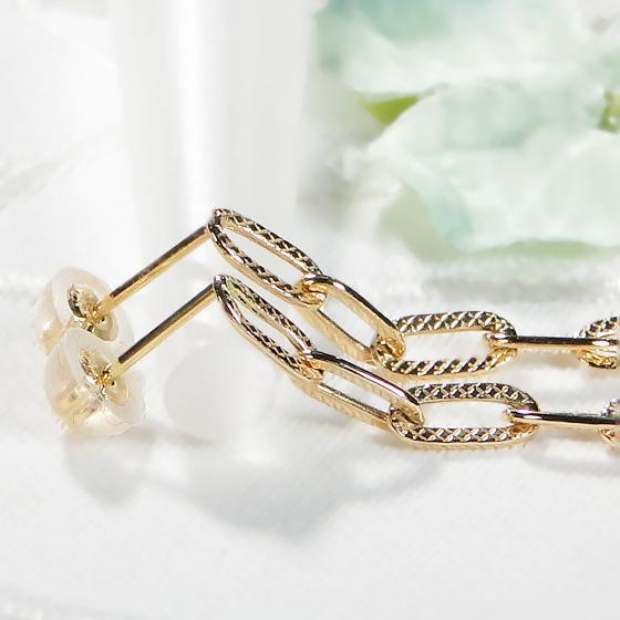 K18YG プレイド ペーパークリップ チェーン ピアス 送料無料 18 K18YG プレイド ペーパークリップ チェーン ピアス 送料無料 18