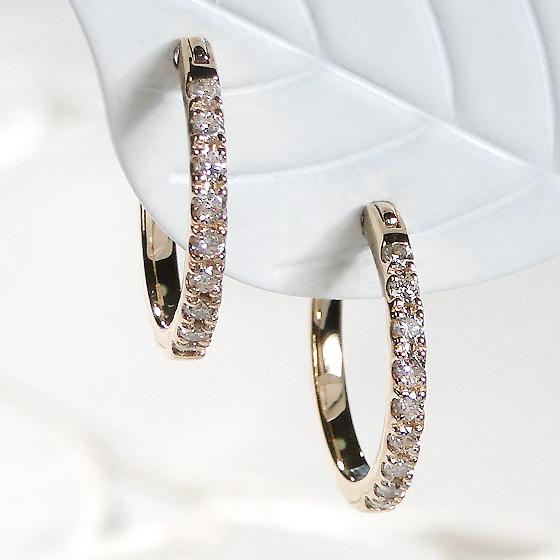 K10 WG ダイヤモンドフープピアス K10 YG PG WG ダイヤモンド フープ ピアス 0.14ct 送料無料 10金