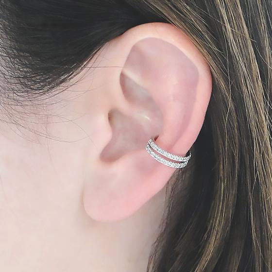 Pt900 K18YG K18PG ダイヤモンド 2連 イヤーカフ 片耳用 0.26ct 送料  