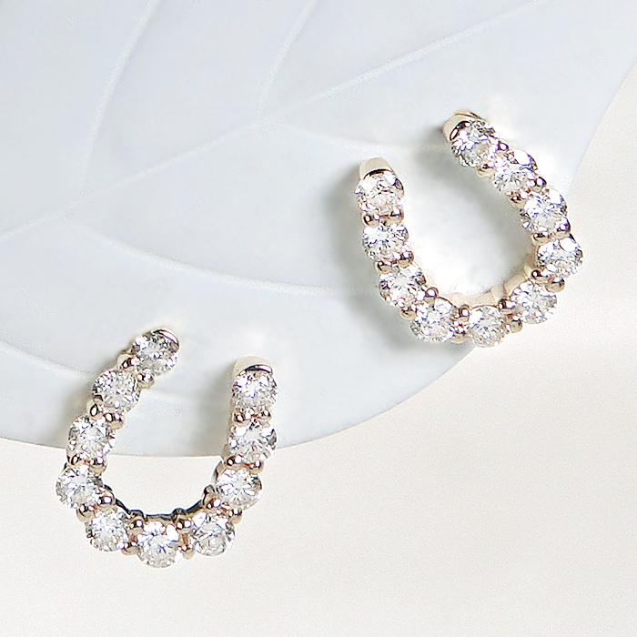K10 YG WG 馬蹄モチーフ ダイヤモンド ピアス 0.20ct 送料無料 ダイヤ ホースシューピアス 馬蹄 10金 10k 1粒 ゴールド お守り 一粒  ホース プレゼント EmP0077の画像