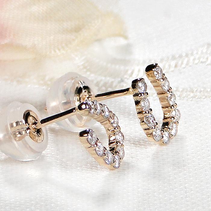 K10 YG WG 馬蹄モチーフ ダイヤモンド ピアス 0.20ct 送料無料 ダイヤ ホースシューピアス 馬蹄 10金 10k 1粒 ゴールド お守り 一粒  ホース プレゼント EmP0077の画像
