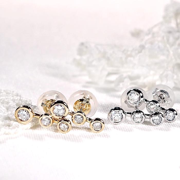 K10 WG YG PG 0.26ct ダイヤモンド スリーストーン ピアス 送料無料 10