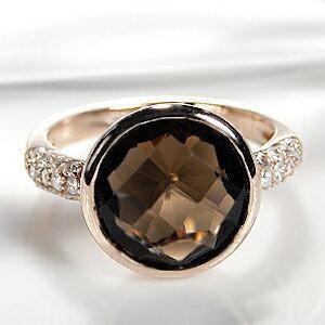 K18 PG スモーキー クォーツ ダイヤモンド リング 18金 送料無料 刻印無料 １８金 イエロー ゴールド ブラウン ダイヤ 大粒 一粒 指輪 パワーストーン EmR0040