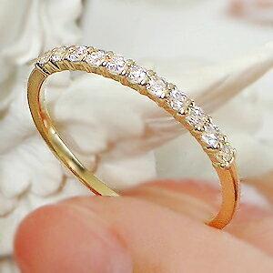 K18YG ダイヤモンド ハーフ エタニティ リング 0.2ct 細身 華奢