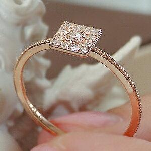 ダイヤモンド指輪 K10PG K10PG スクエアモチーフ ダイヤモンド リング 可愛い 人気 10金