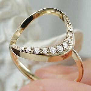 K10YG 三日月 モチーフ ダイヤモンド リング 10k 10金 クレセント