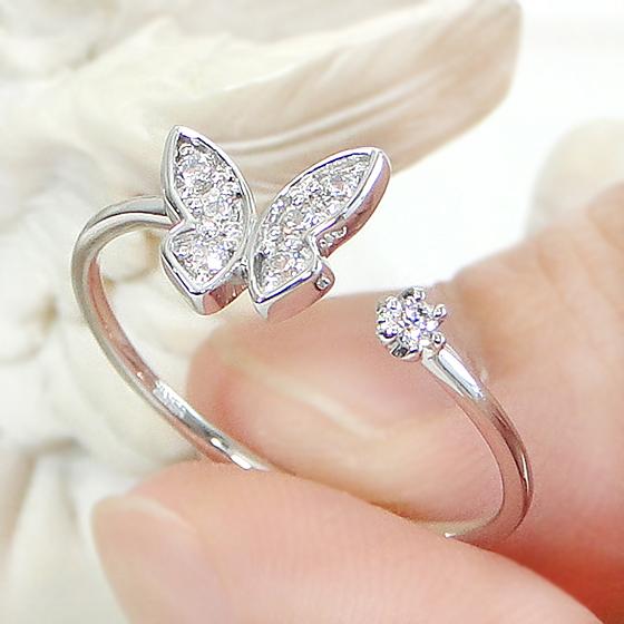 パピヨン　蝶々バタフライ　ダイアモンドリング　指輪　ジュエリー K10WG 0.10ct バタフライ ダイヤモンド リング 蝶 ちょうちょ 10k 10金