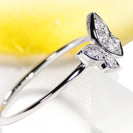 K10WG 0.10ct バタフライ ダイヤモンド リング 蝶 ちょうちょ 10k 10金