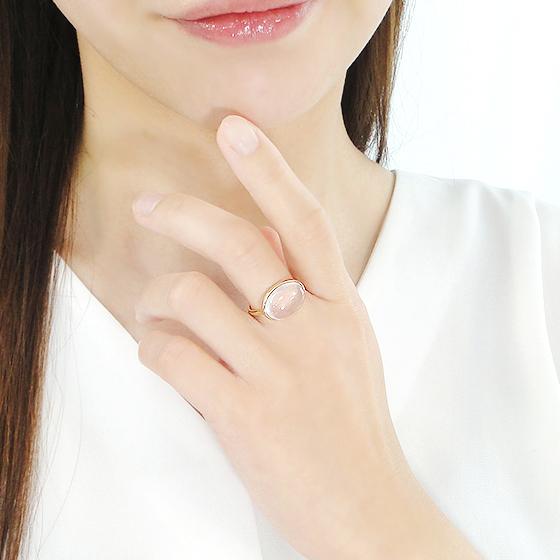 イエローゴールド K10 YG  ローズクォーツ リング カラーストーン 10k 10金 ゴールド 重ねづけ 送料無料 一粒 クォーツ オーバル 丸 大粒 指輪 EmR0116-10Yの画像