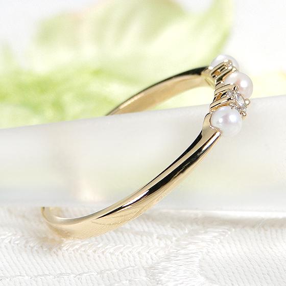 K18 YG 0.10ct アコヤ パール ダイヤモンド リング 送料無料 イエロー 