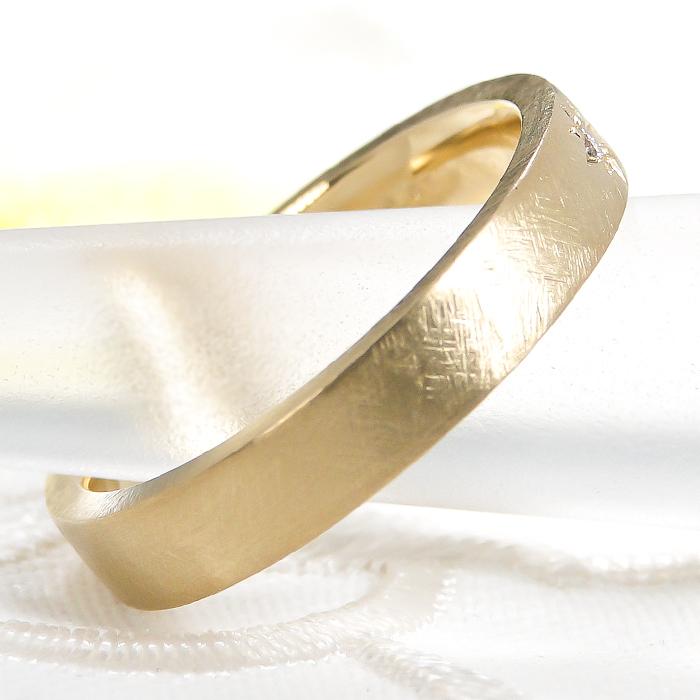 K18YG Pt900 0.01ct テクスチャー 五光留め 平打ち ダイヤモンド