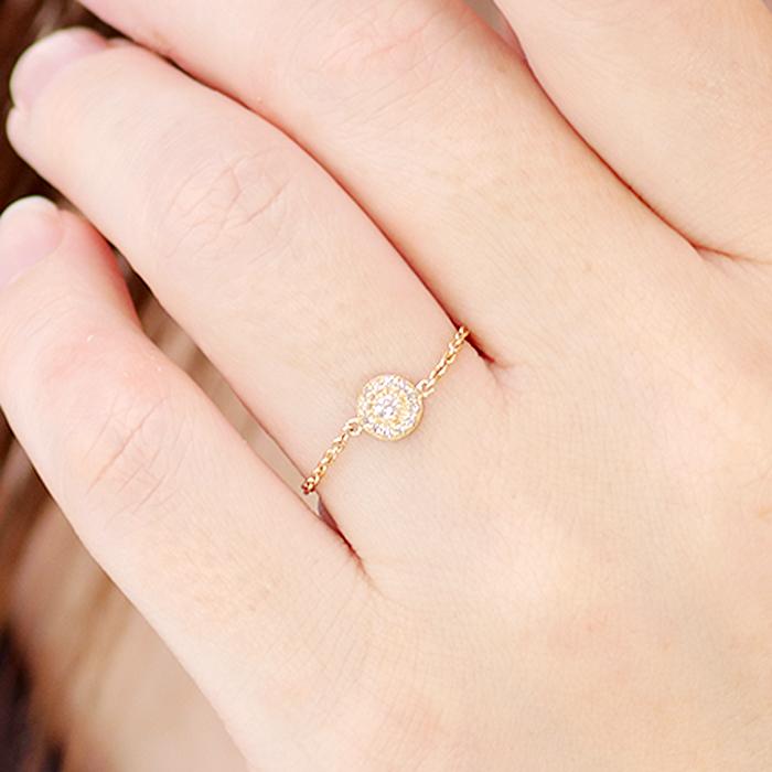 K18YG ダイヤモンド チェーン リング 0.1ct 送料無料 サイズフリー 